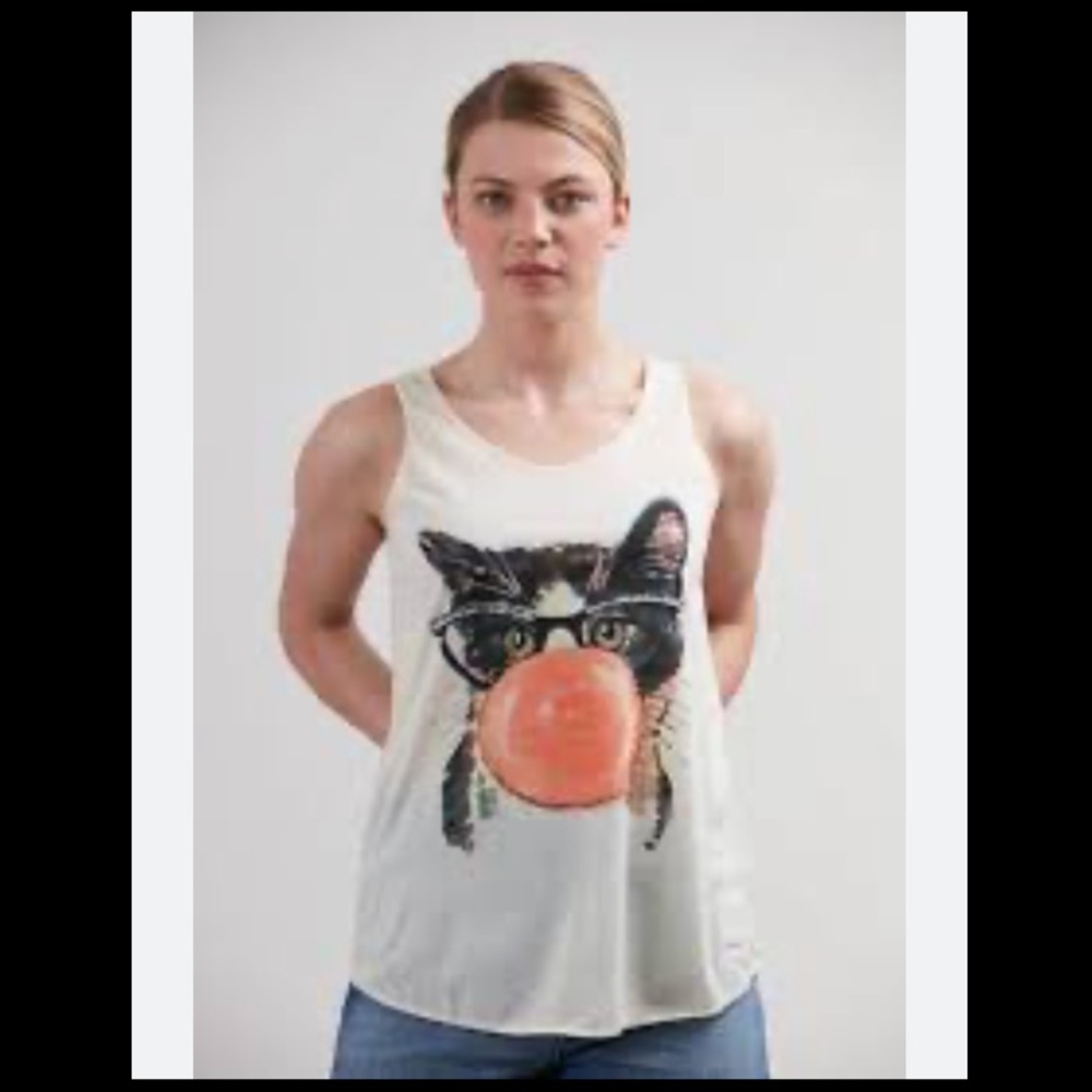Cottonways bubble gum cat tank top
